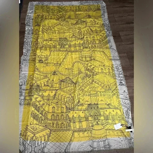 Galeries Lafayette Accessories - [42*72”]Galeries Lafayette City Scene Modal Scarf-  Fringed trim